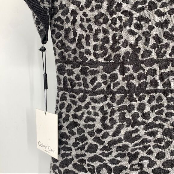 Calvin Klein NWT Leopard Print S/S Acrylic Stretchy Soft Sweater Dress - Picture 6 of 15